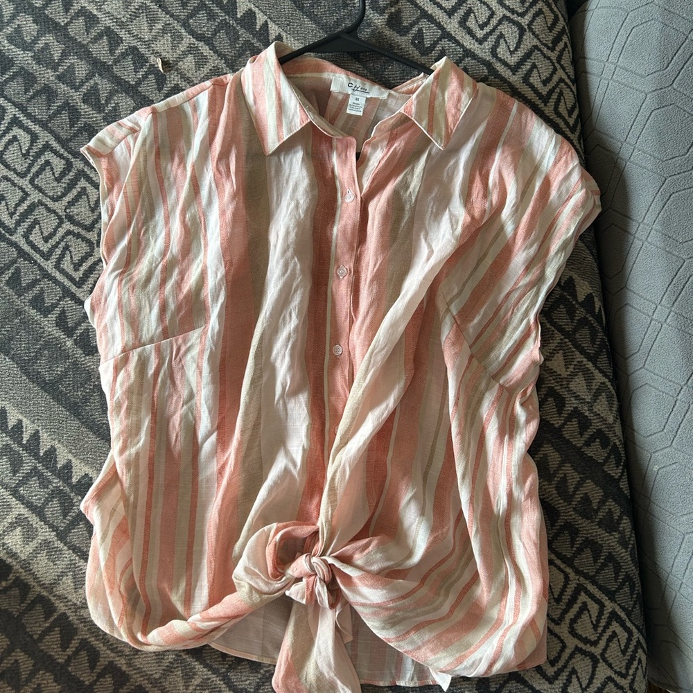 Old Navy Pink Relaxed Tie Front Button Down Shirt
